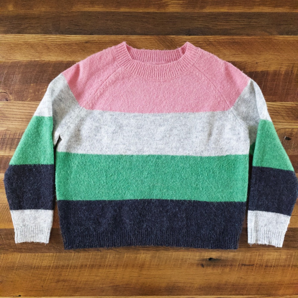 Colorblock Pink and Green Pullover Wool Blend Knit Sweater Women's Large Kidcore